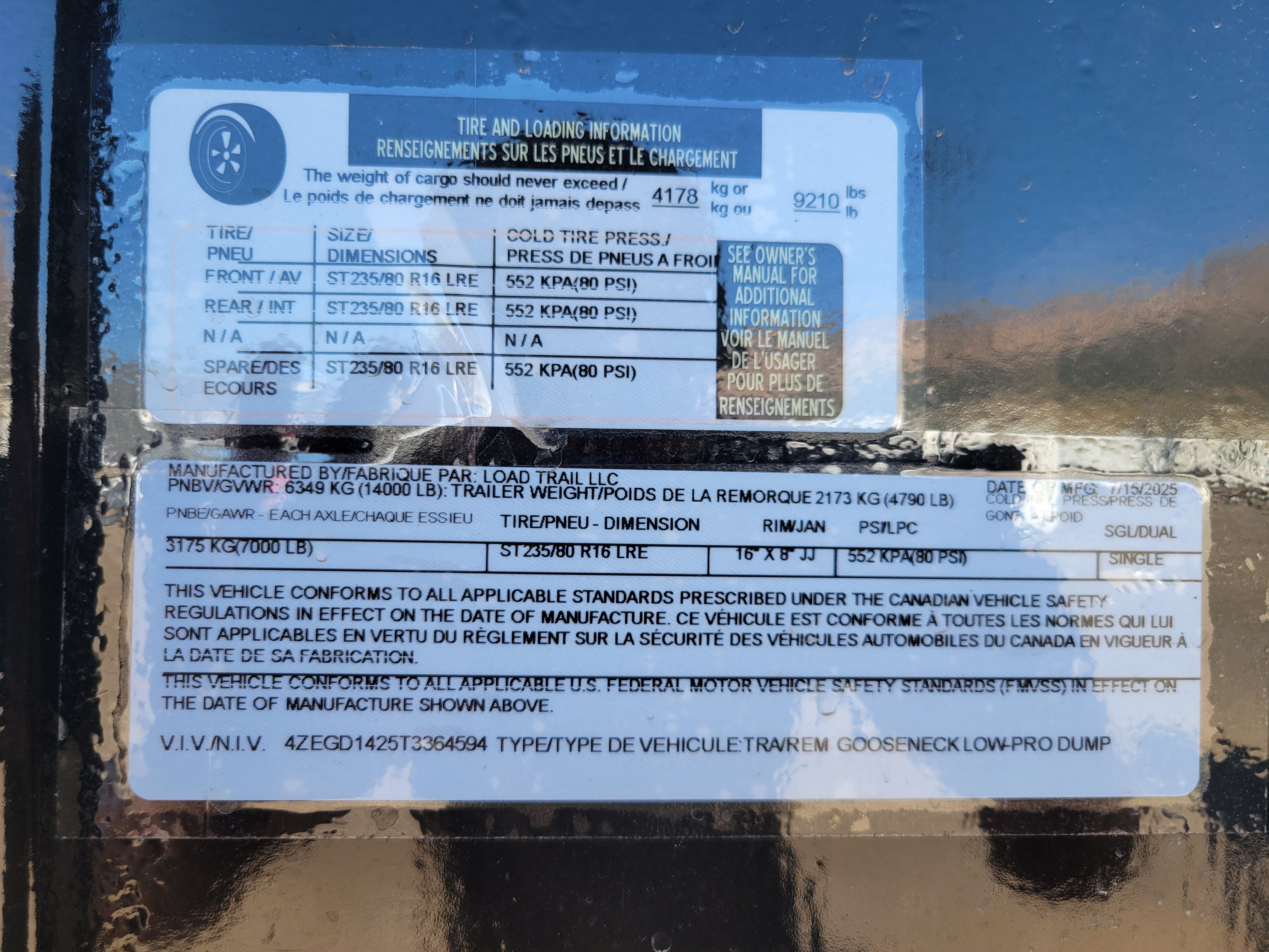 Load Trail 83" x 14' Dump Trailer