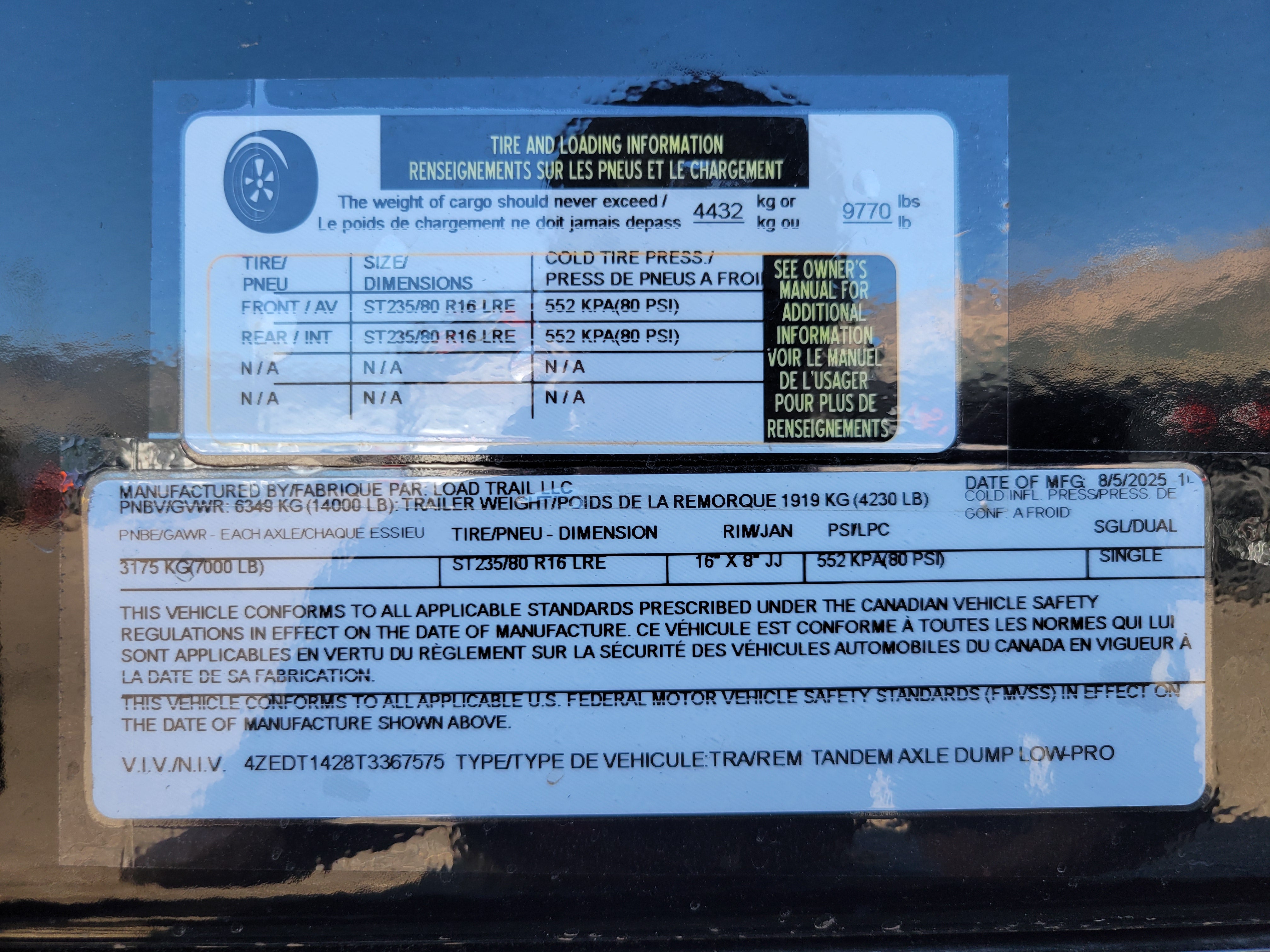 Load Trail 83" x 14 Dump Trailer