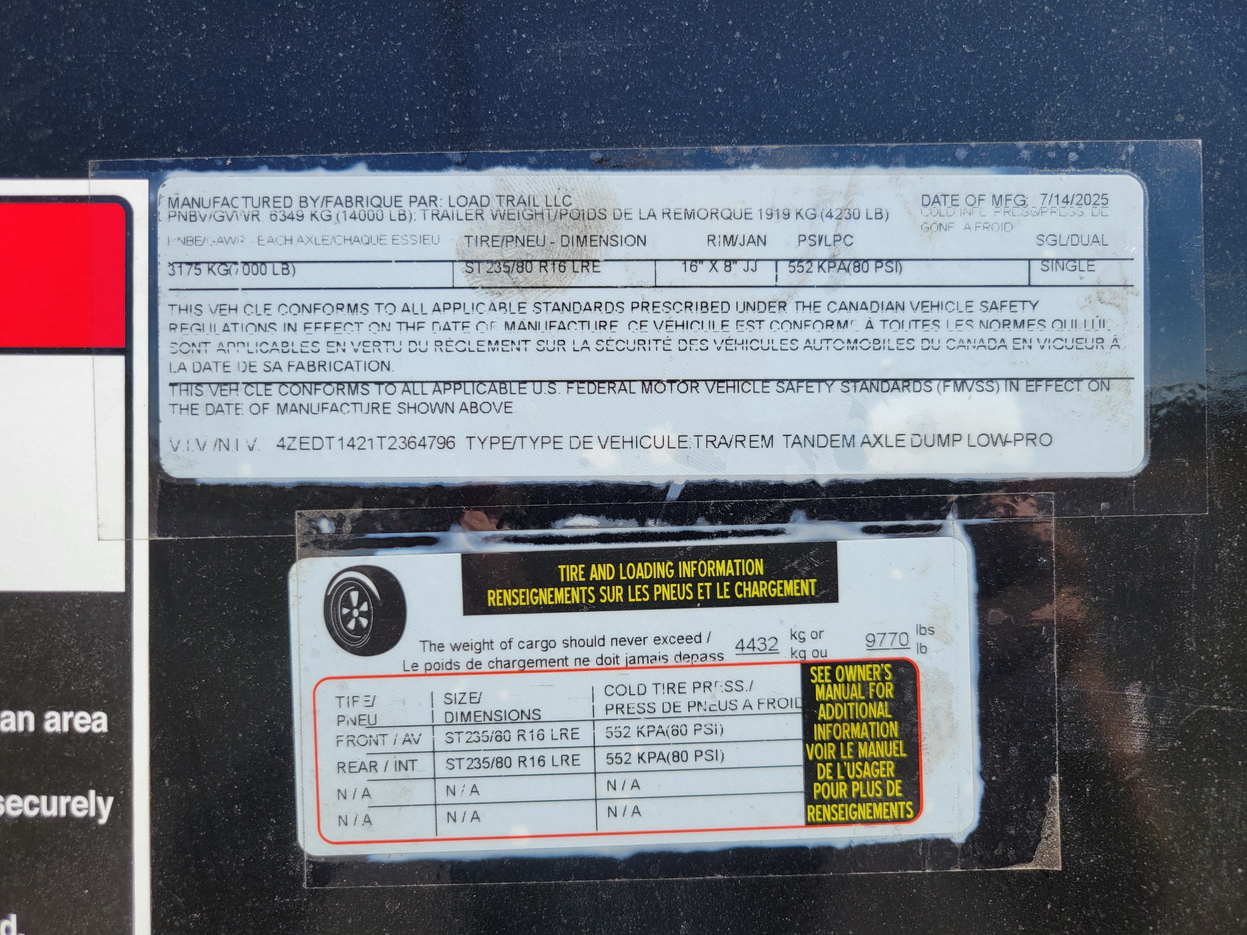 Load Trail 83" x 14' Dump Trailer