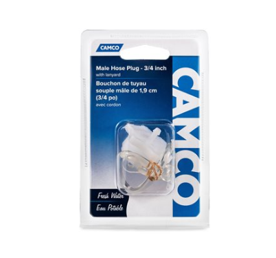 -SALE- Camco Male Hose Plug - 3/4" w/ Lanyard, Natural 6/ box
