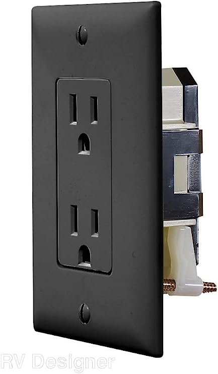 -SALE- RV Designer Self Contained Dual Outlet with Cover Plate- Black