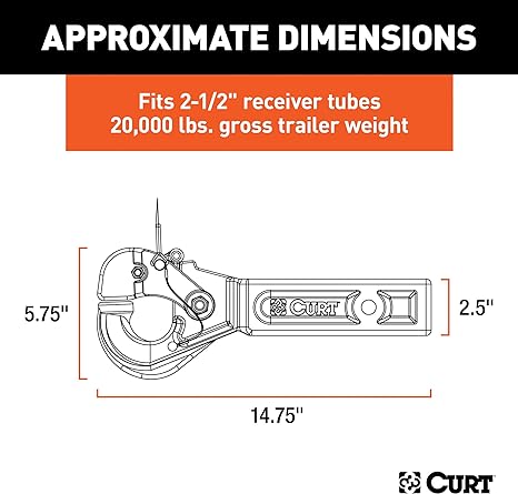 -SALE- Curt Receiver-Mount Pintle Hook -2 1/2" Shank, 20,000 Lbs., 2-1/2" Lunette Rings
