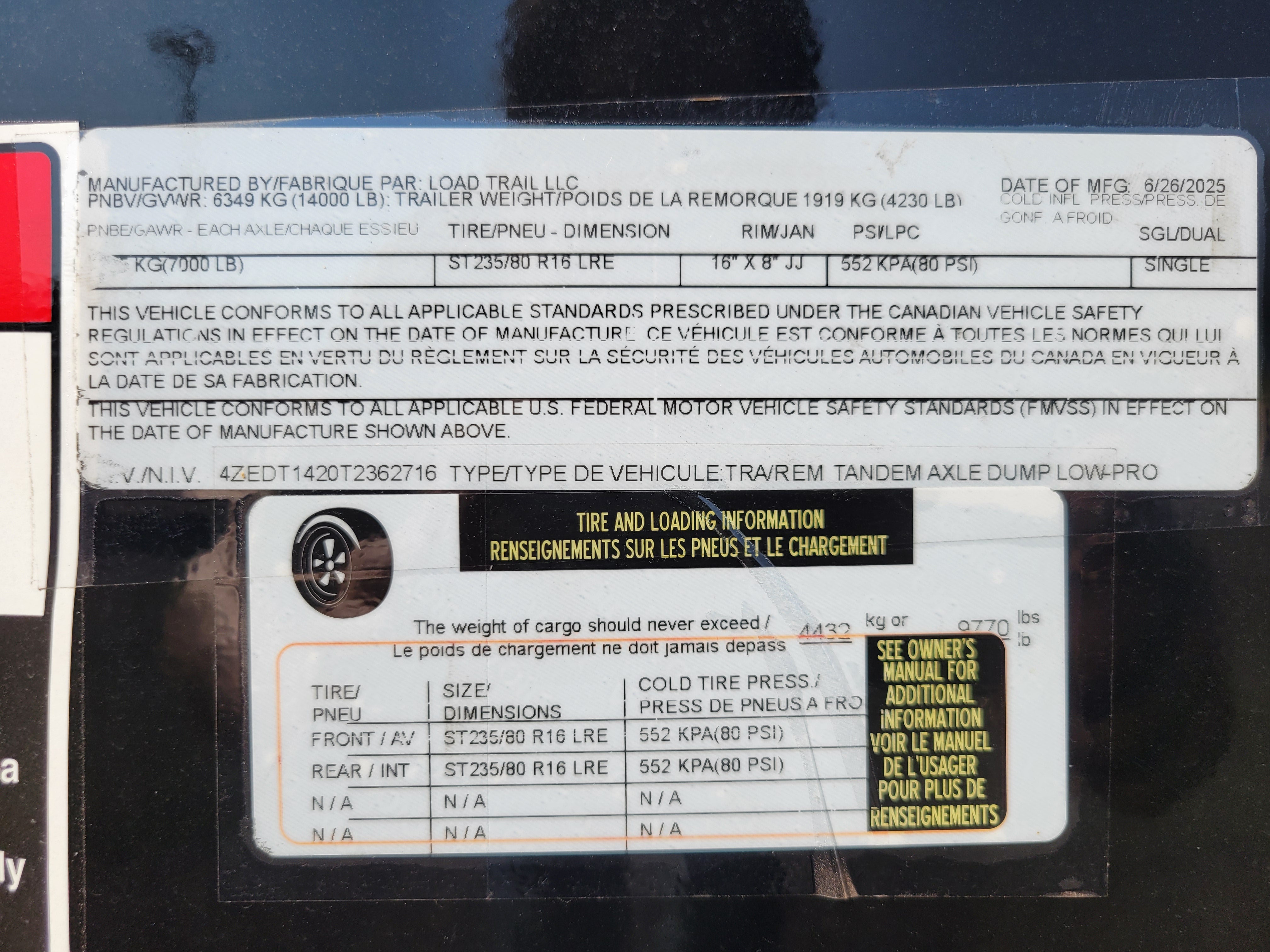 Load Trail 83" x 14' Dump Trailer