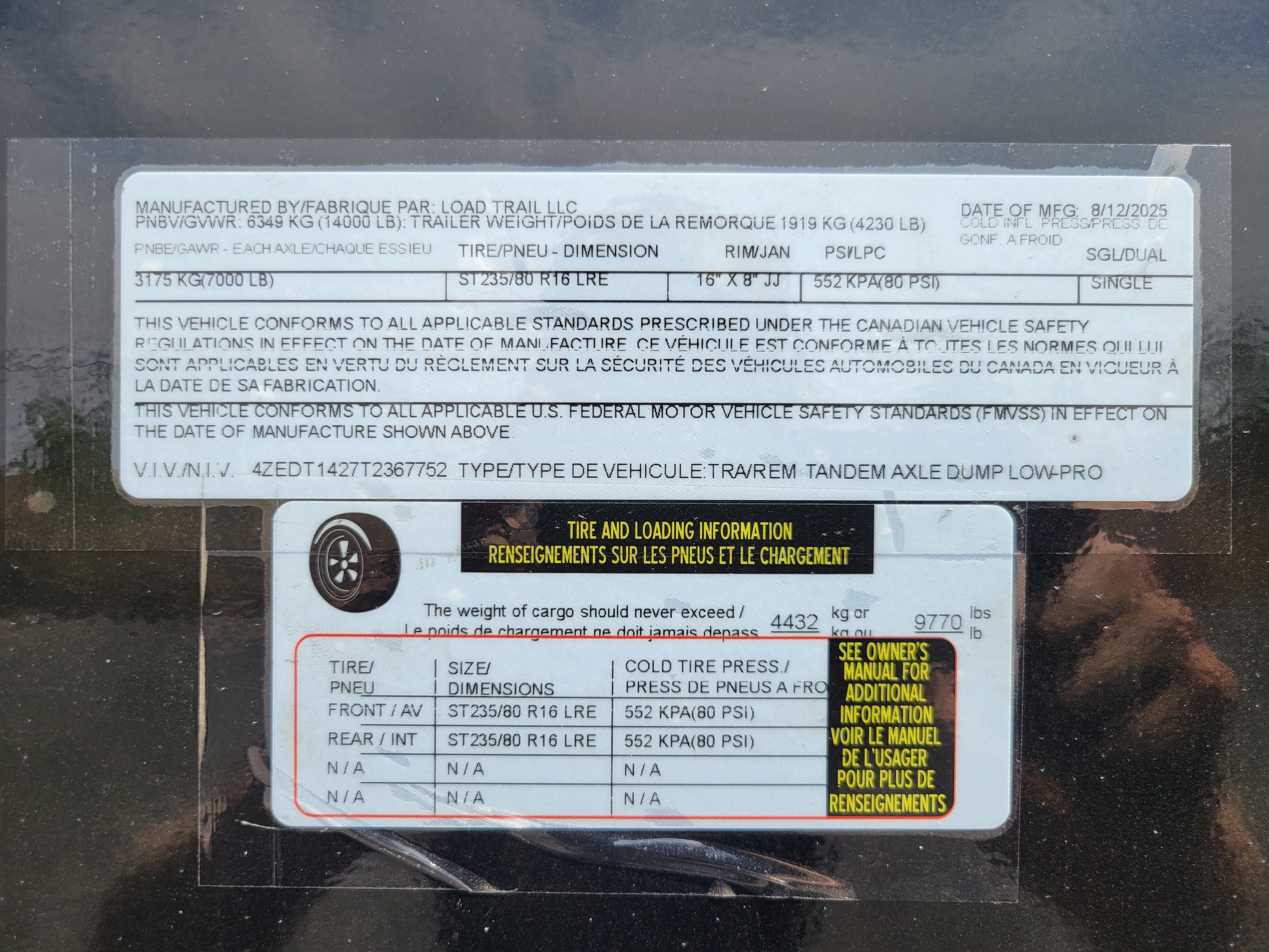 Load Trail 83" x 14' Dump Trailer