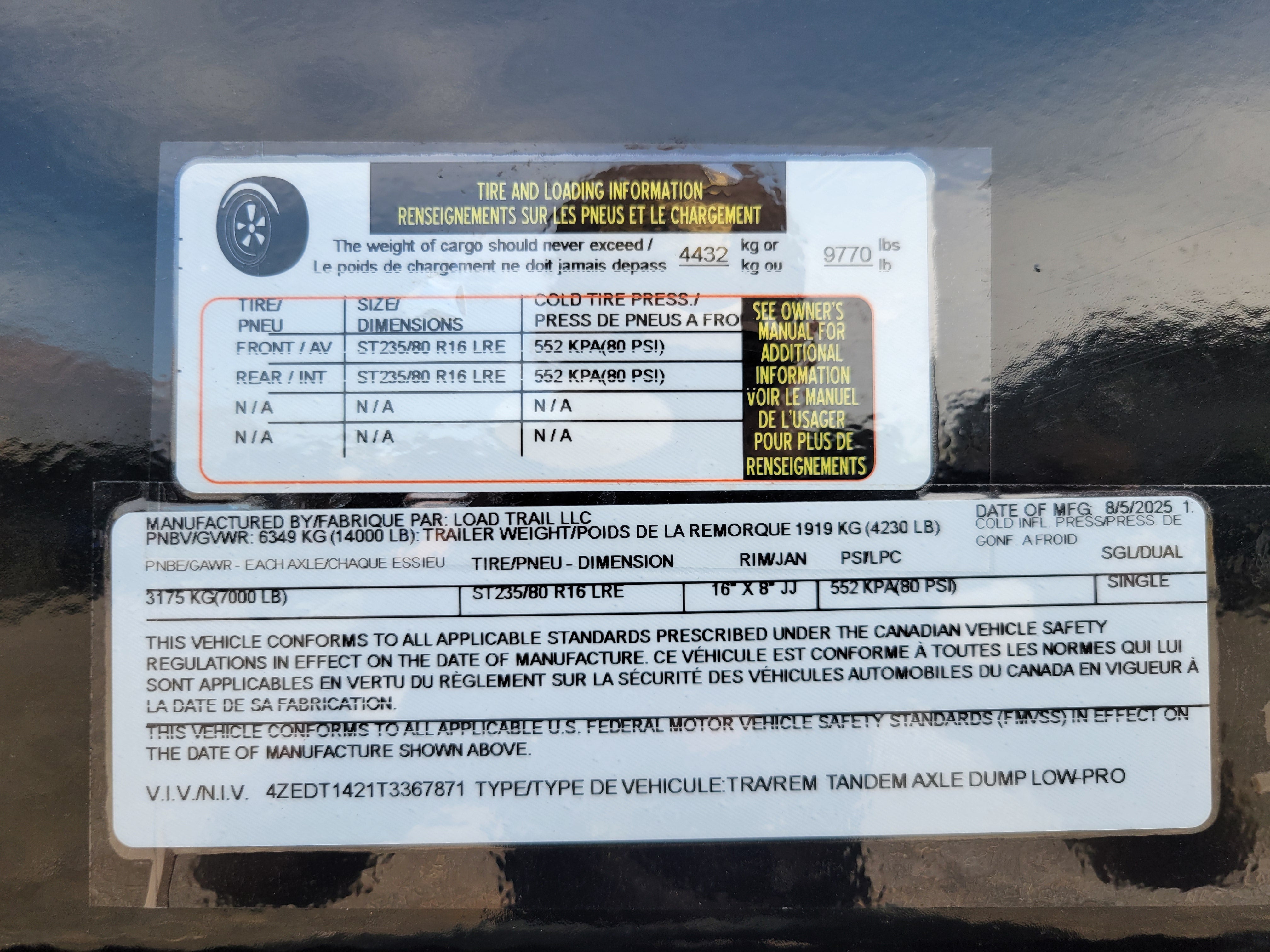 Load Trail 83" x 14 Dump Trailer