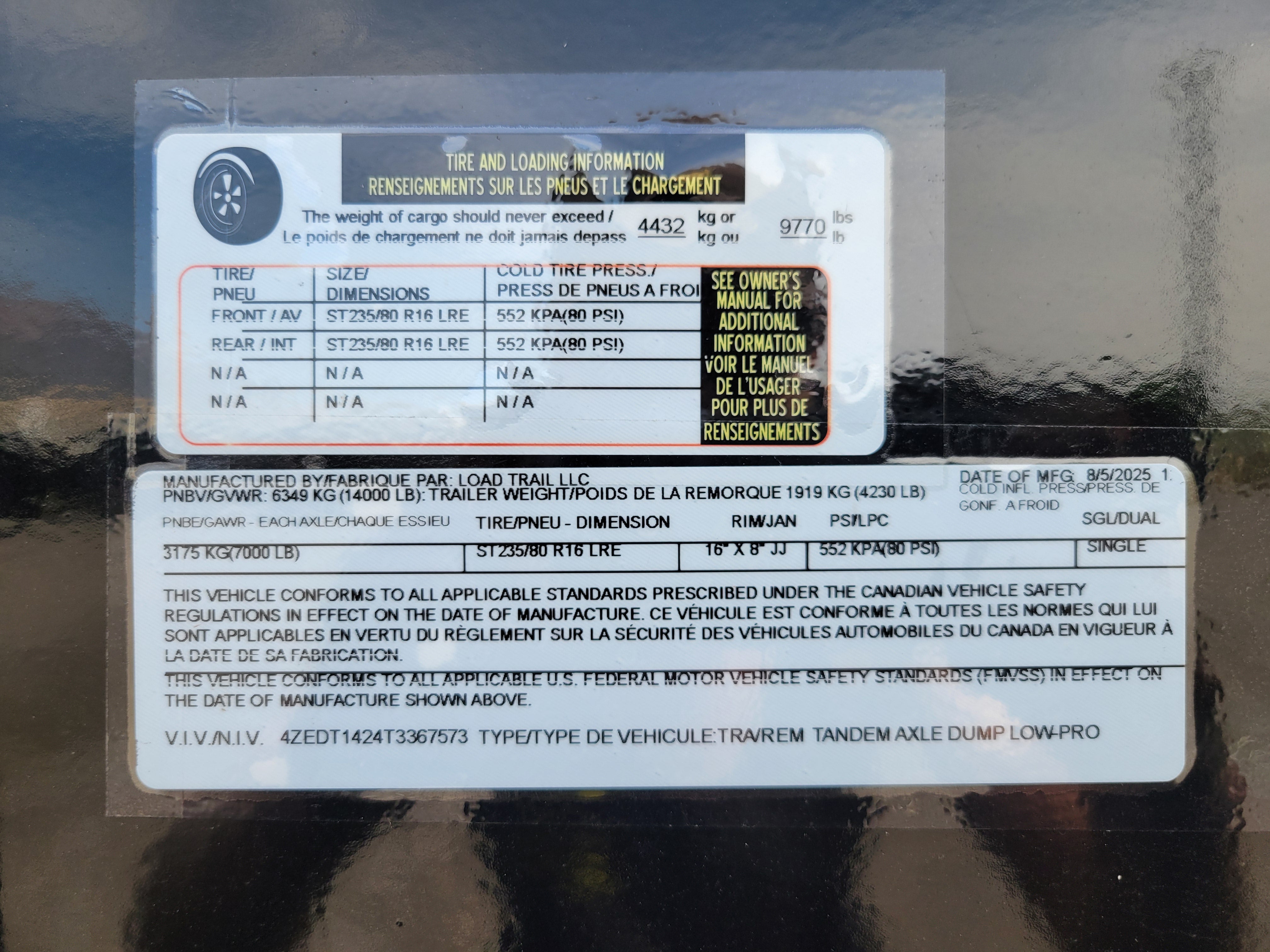 Load Trail 83" x 14 Dump Trailer