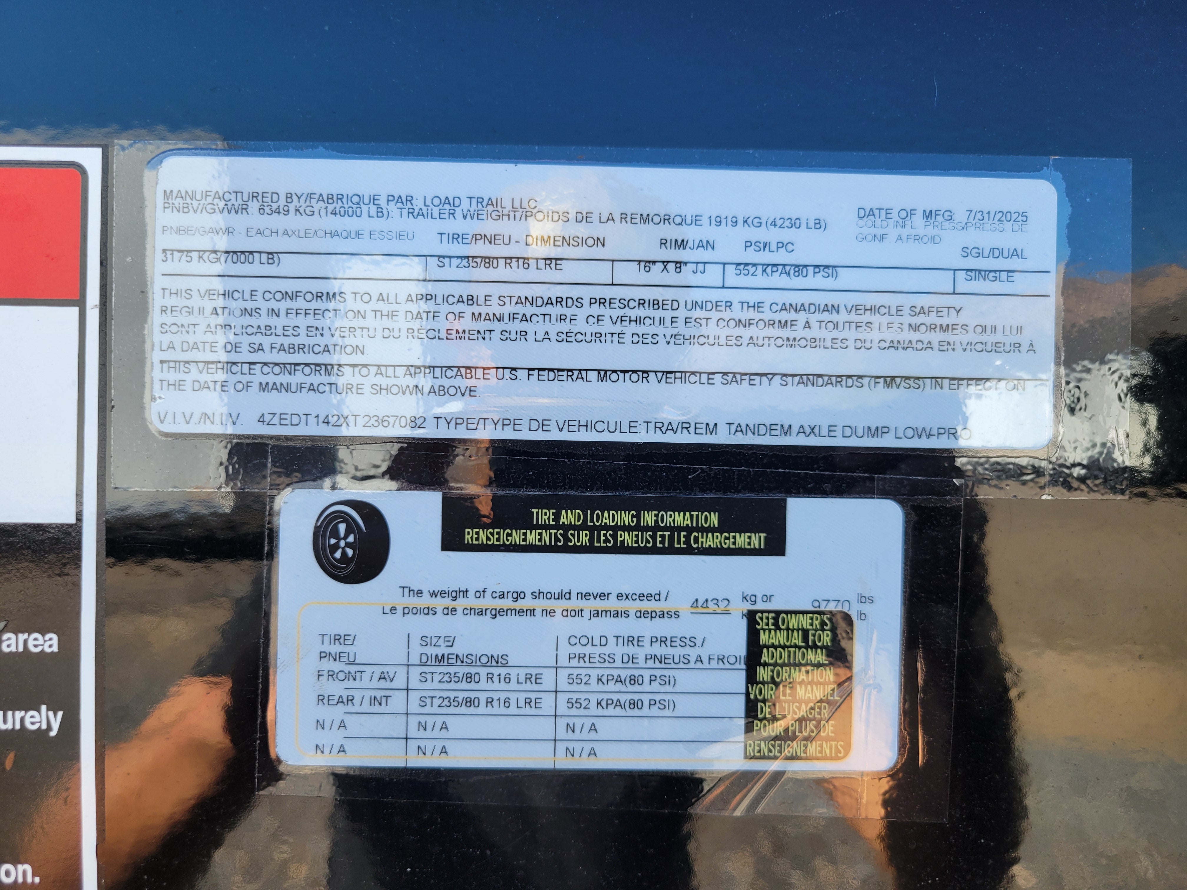 Load Trail 83" x 14' Dump Trailer