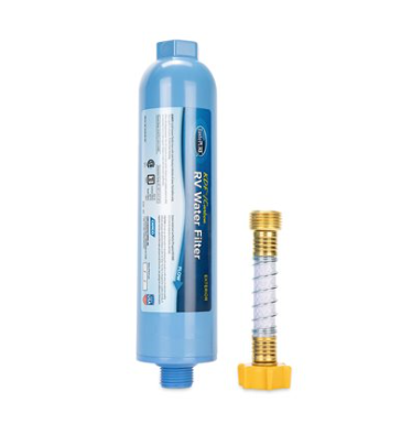 Camco TastePURE Water Filter (KDF) - w/ Flexible Hose Protector