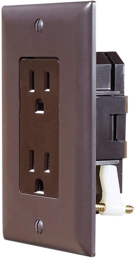 RV Designer Self Contained Dual Outlet with Cover Plate- Brown