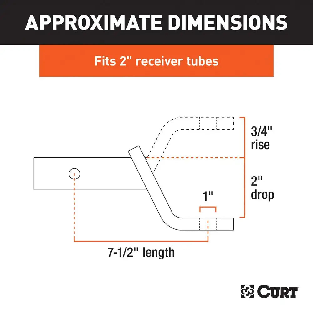 Curt Class 3 Ball Mount- 2" Shank, 2" Drop, 7,500lbs, 7-1/2" Long