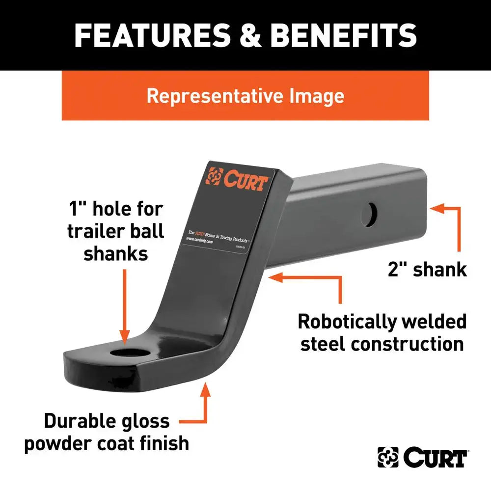 Curt Class 3 Ball Mount- 2" Shank, 2" Drop, 7,500lbs, 7-1/2" Long