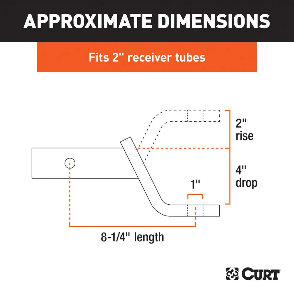 Curt Class 3 Ball Mount- 2" Shank, 4" Drop, 7,500lbs, 8-1/4" Long