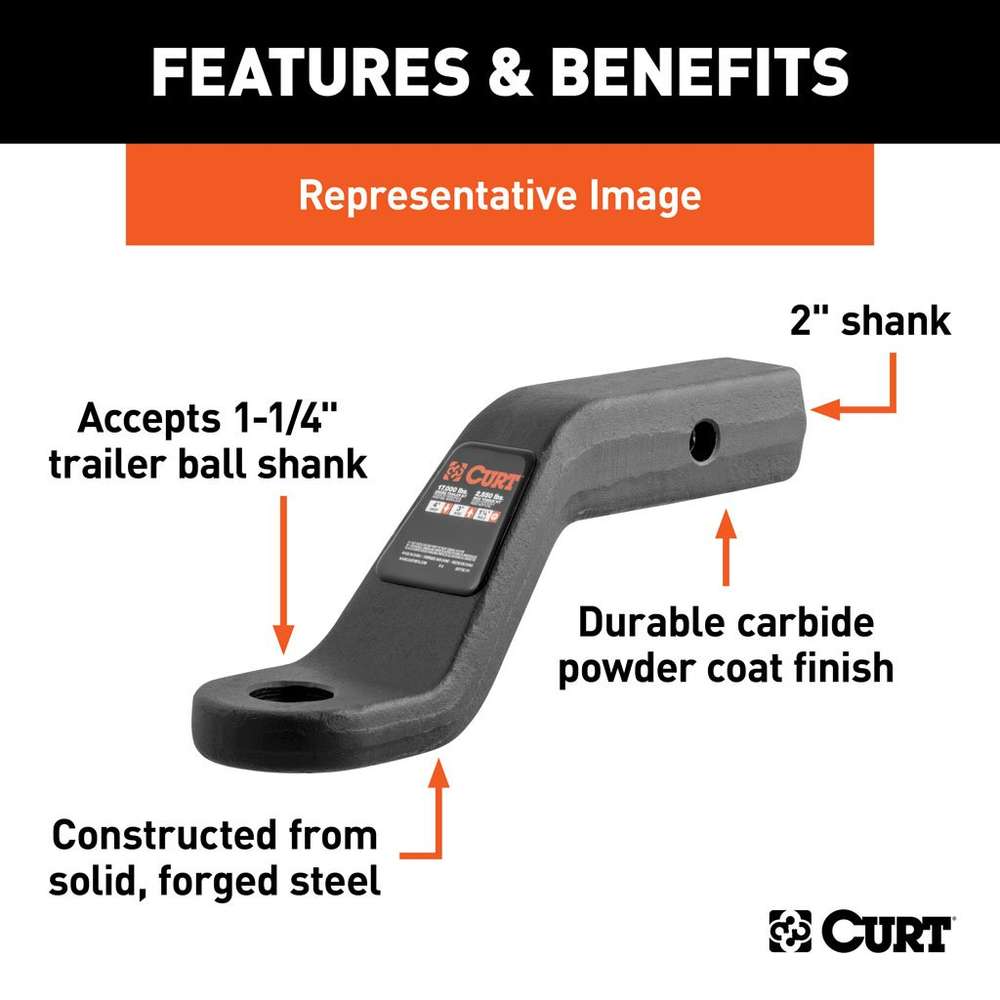 Curt Forged Ball Mount- 2" Shank, 2" Drop, 17,000lbs, 8-1/2" Long