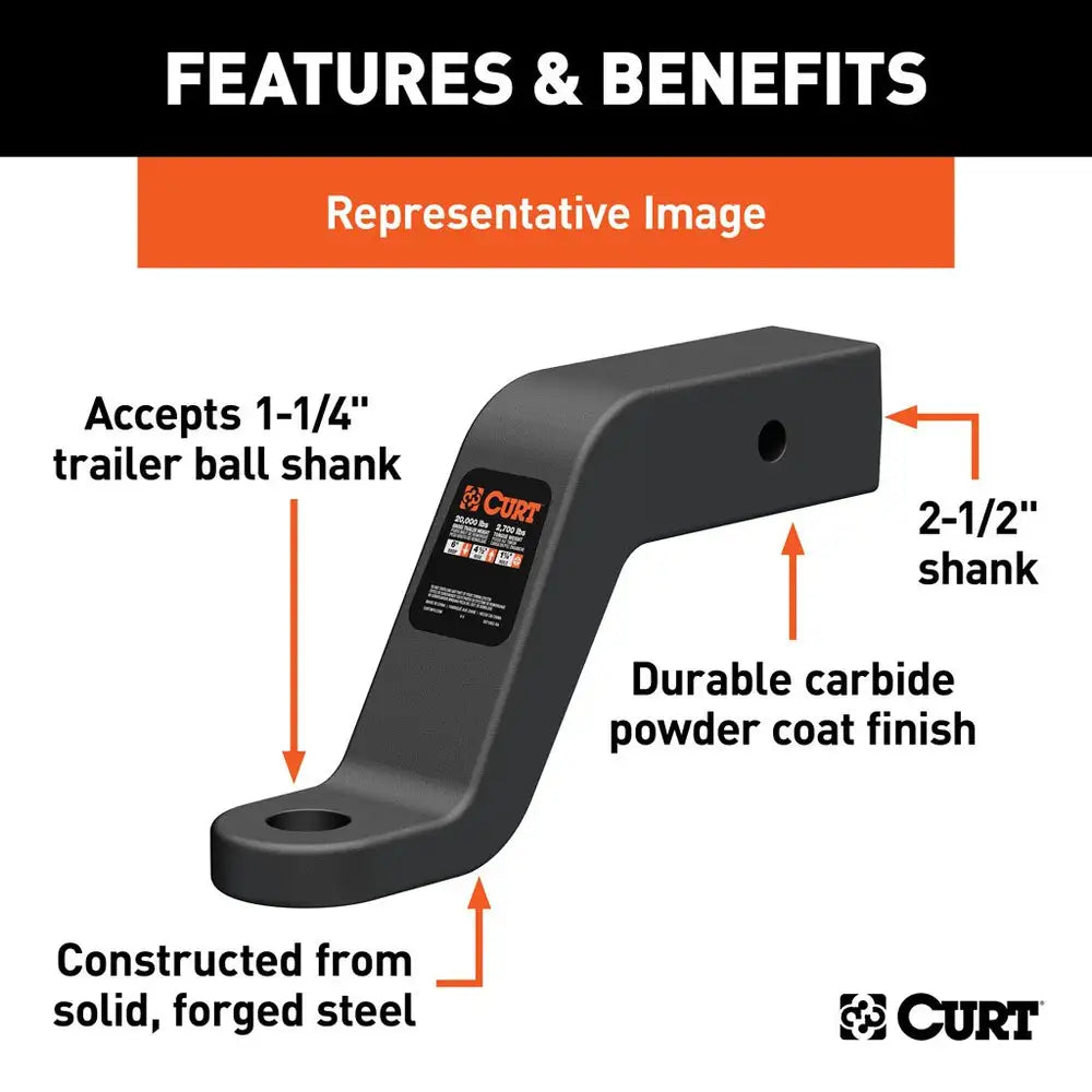 Curt Commercial Duty Forged Ball Mount- 2-1/2" Shank, 4" Drop, 20,000lbs