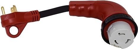 Valterra 30AM-50AF 90 Degree LED Detach Adapter Cord, 12”, Red, Carded