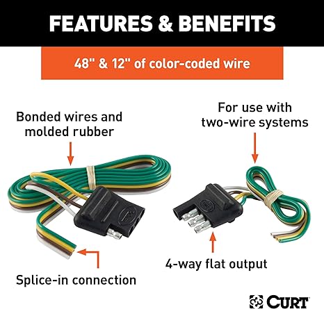 Curt 4-Way Flat Connector Plug & Socket w/ 12" & 48" Wires