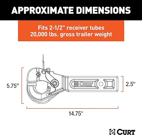 Curt Receiver-Mount Pintle Hook -2 1/2" Shank, 20,000 Lbs., 2-1/2" Lunette Rings