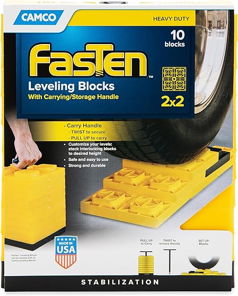 Camco Fasten Leveling Backs w/Handle, 2x2, Yellow, 10 Pack