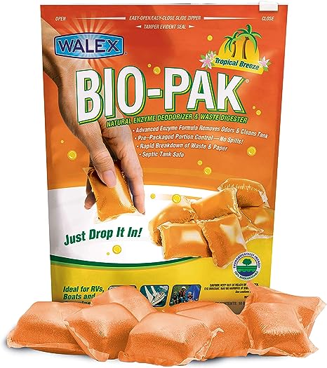 Walex Porta Pak Holding Tank Deodorizer & Waste Digester - Tropical Breeze Scent 10 Drop Ins/Pouch