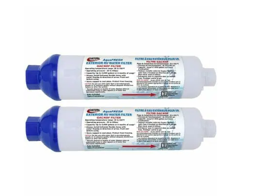 Valterra AquaFRESH Replacement Exterior RV Water Filter w/Hose Connections- 2 Pack