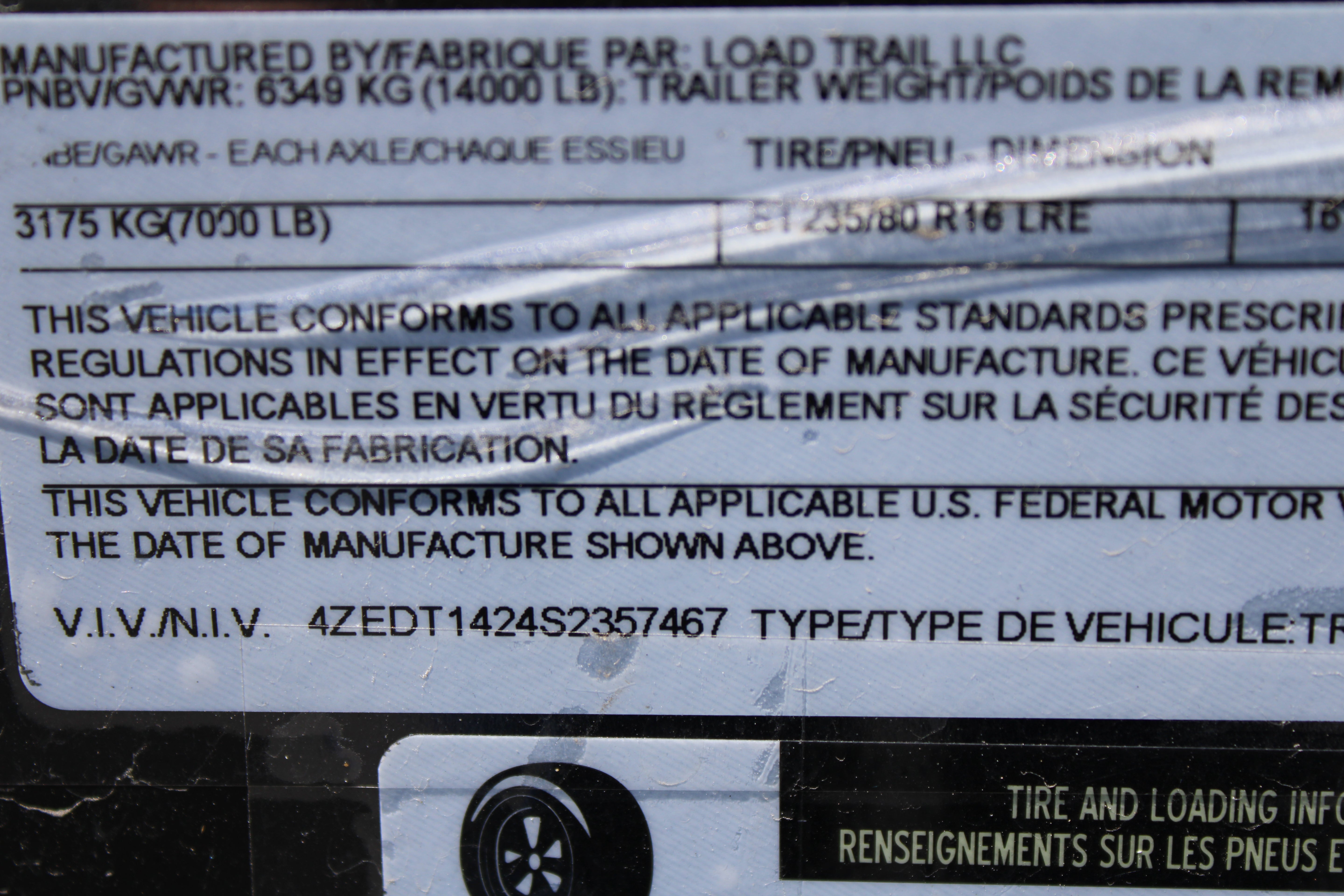 Load Trail 83" x 14' Dump Trailer